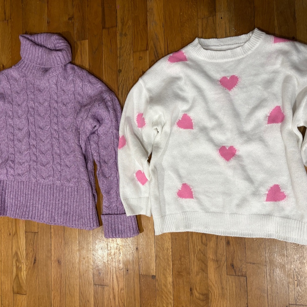 Purple Cable Knit Turtleneck Sweater